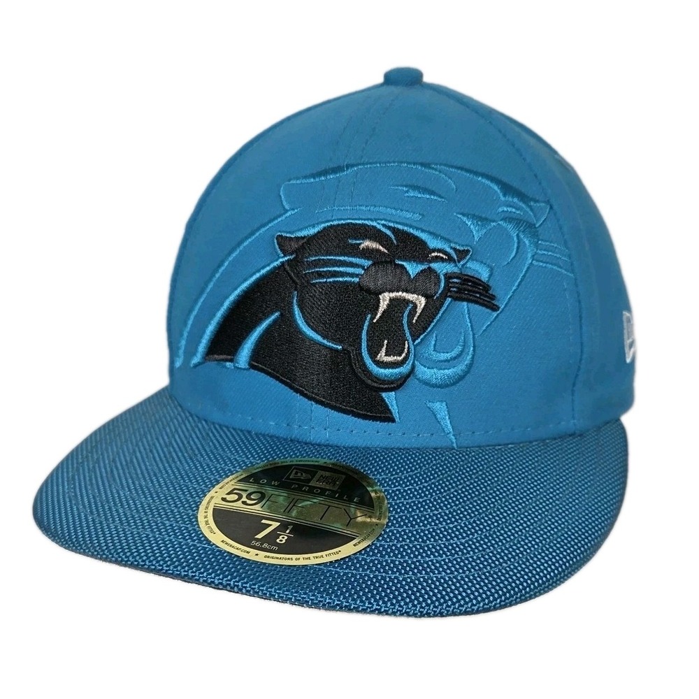 Carolina Panthers Hat Cap Fitted Mens 7 1/8 Blue NFL Football New Era 59 Fifty